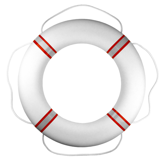 Bouée de sauvetage premium – blanche avec rouge et argent réfléchissant