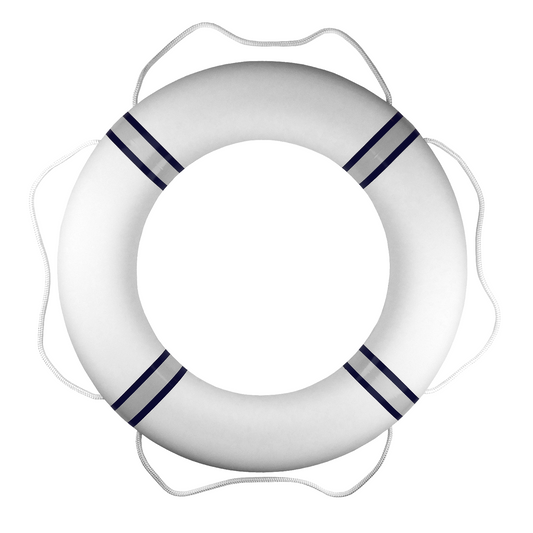 Bouée de sauvetage premium – blanche avec bleu et argent réfléchissant